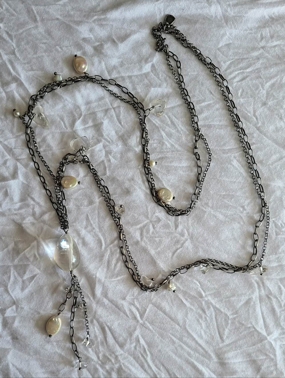 Silpada Layered Sterling Silver Chain, Crystal And Pearl Tassel Necklace